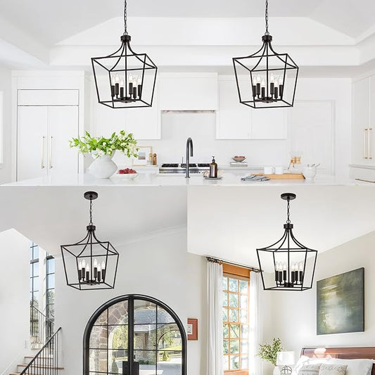 6-Light Farmhouse Chandelier, Adjustable Height Kitchen Island Pendant Lighting Fixture for Over Table Dining Room Living Room Foyer, Oil Rubbed Bronze & E12 Bulb Base