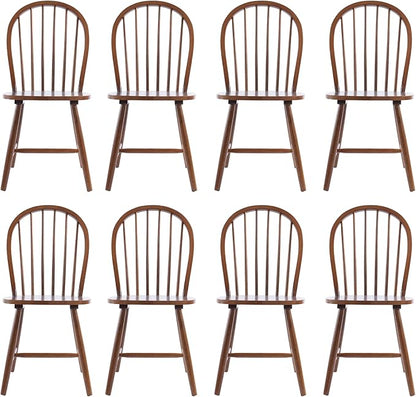 chairus Farmhouse Walnut Dining Chairs Set of 8, Windsor Wooden Dining Room Chairs with Spindle Bow Back, Modern Cottage Armless Side Kitchen Chairs