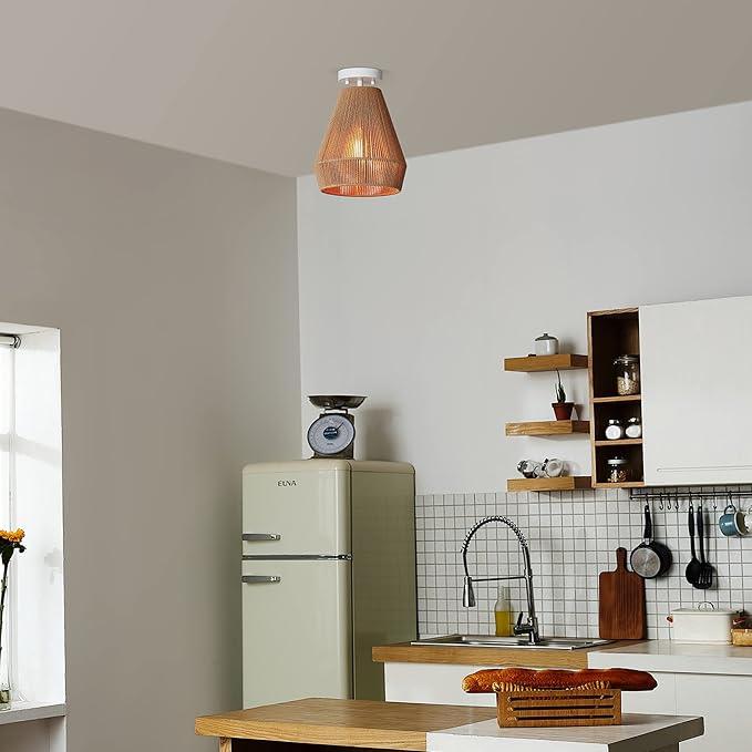 GLOBE Electric 65894 1-Light Flush Mount Ceiling Light, Matte White, Twine Shade