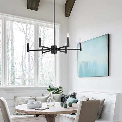 ASGYISA 6-Light Candle Chandeliers Modern Black Farmhouse Ceiling Light Fixture Industrial Pendant Lighting for Dining Room Living Room Bedroom Kitchen Island Foyer, 35inch, L-2201