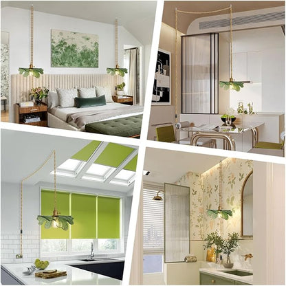 Plug in Pendant Light Green Glass Pendant Lighting 14.75ft Hanging Light with Plug in Cord 1-Light Hand Blown Brass Pendant Light Plug in Hanging Lamp for Kitchen Bedroom Living Dining Room