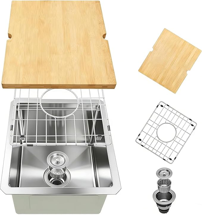 Undermount Bar Sink, 16 Gauge 304S Stainless Steel Workstaion Sink with Accessories, 15" x 17" x 10" Small Kitchen SinkS for Outdoor, RV,Prep Sink, Bathroom and Wet Bar