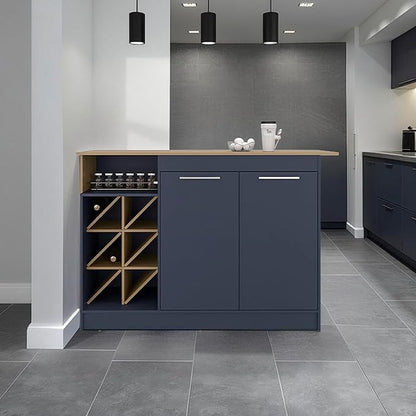 GOWE Harrell Kitchen Island, 2 Doors, 7 Shelves, Alby Blue/Natural Oak