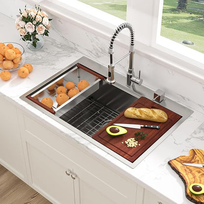 Sarlai 28 Kitchen Sink Drop In - 28 "x 22" Kitchen Sink Drop In Stainless Steel 16 Gauge Ledge Workstation Topmount Single Bowl Over Counter Kitchen Sinks Basin