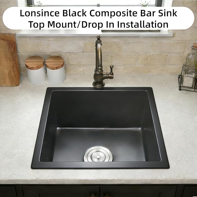 Black Bar Sink Undermount,16 X 18 inch Small Composite Bar Sink,Granite Kitchen & Bar Sinks (Black, 16" X 18")