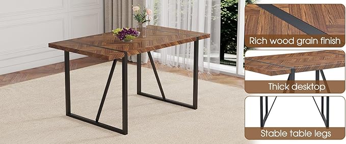 55" Extendable Island Table, Rustic Dining Table with Metal Frame, Mid Century Dining Table for Kitchen Dining Living Room, Black,Brown