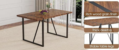 55" Extendable Island Table, Rustic Dining Table with Metal Frame, Mid Century Dining Table for Kitchen Dining Living Room, Black,Brown