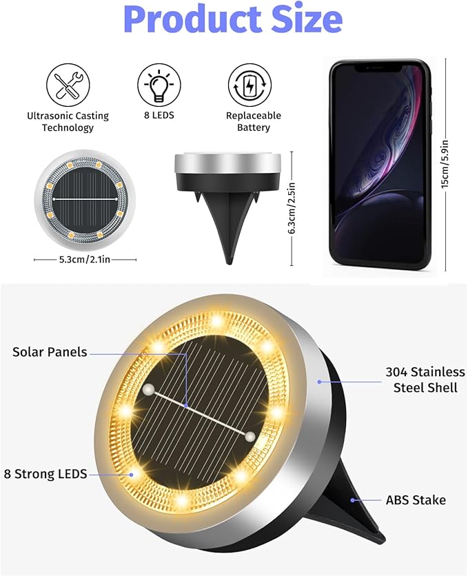 SenLuKit Mini Solar Ground Lights 2 Pack Outdoor IP65 Waterproof Solar Flat Garden Light Solor Powered Disc Pathway Lights for Outside Walkway Yard Landscape Patio Lawn Driveway-Warm White