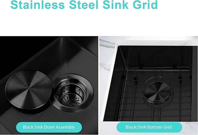 Double Bowl Black Kitchen Sink 31" X 18",50/50 Double Bowl Undermount Kitchen Sinks,16 Gauge Stainless Steel Undermount Black Sink