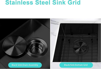 Double Bowl Black Kitchen Sink 31" X 18",50/50 Double Bowl Undermount Kitchen Sinks,16 Gauge Stainless Steel Undermount Black Sink
