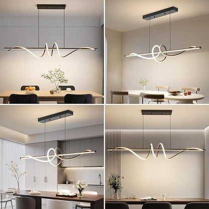 Modern LED Chandelier Light, 47IN Pendant Light Fixtures Dimmable with Remote Control 3000k-6500K Adjustable Color Temperature, Aluminum Island Lighting Lamp for Dining Room, Living Room, Island