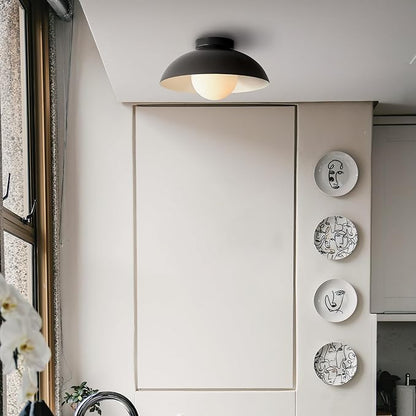 Globe Electric 66000076 1-Light Flush Mount Ceiling Light, Matte Black and White Opal Glass Dual Shade, Modern Lighting for Kitchen Island or Dining Room, Wall and Dimmer Switch Compatible