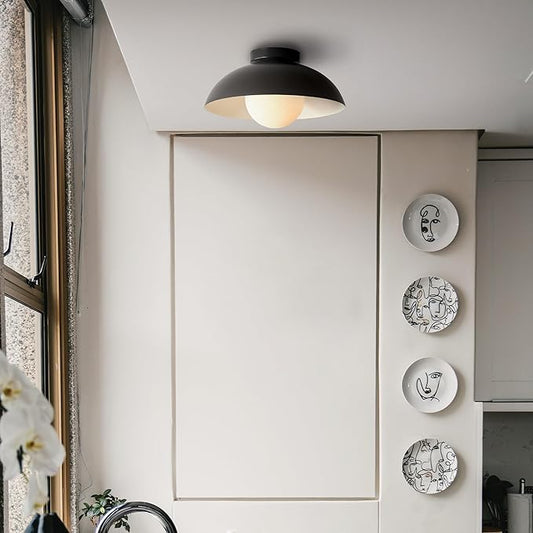 Globe Electric 66000076 1-Light Flush Mount Ceiling Light, Matte Black and White Opal Glass Dual Shade, Modern Lighting for Kitchen Island or Dining Room, Wall and Dimmer Switch Compatible
