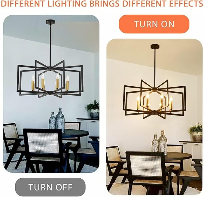 Farmhouse Chandeliers for Dining Room,8-Light Modern Geometric Metal Hanging Industria,Suitable for Restaurants, Living Rooms, Villas