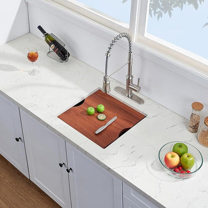 Undermount Kitchen Sink, 18 x 18 x 10 Inch Sink Kitchen 16 Gauge Stainless Steel Kitchen Sinks Single Bowl Workstation Sink with Cutting Board