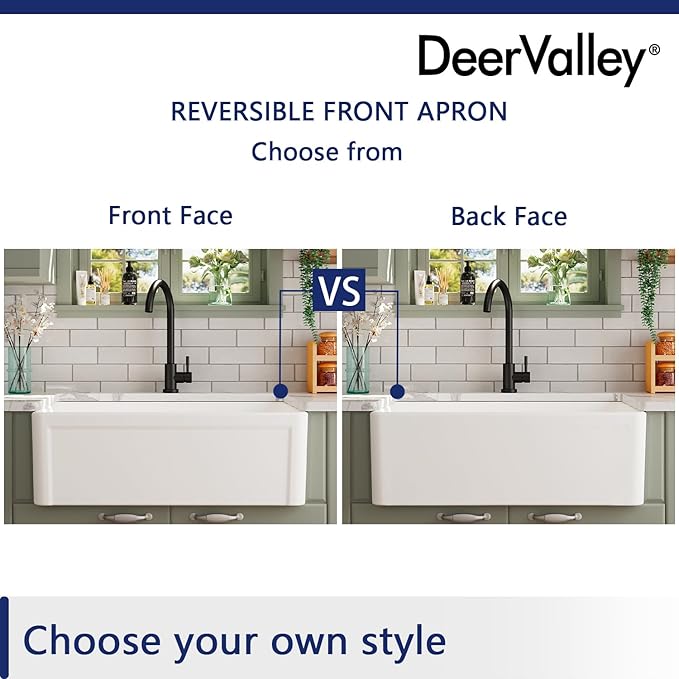 DeerValley Farmhouse Kitchen Sink 30 Inch, Ceramic White Farm Apron Front Sink, Drop in Single Bowl Sinks with Bottom Grid and Strainer