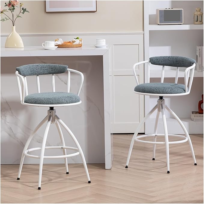 26'' Swivel Counter Height Bar Stool, Set of 2- Fabric Seat with Water Transfer Printed Metal Frame, Modern Industrial Design Bar Chairs for Kitchen Island, Dining Room,for Living Room