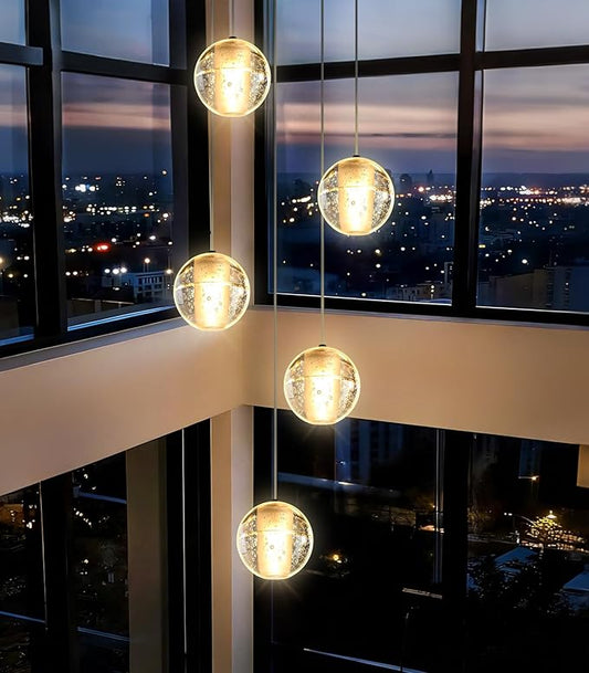 HAIXIANG 5 Lights Globe Chandelier Modern Crystal Glam Light LED Warm Light Pendant Lights for Dining Room Kitchen Island Black Lighting Fixture