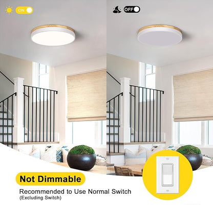Modern Wood White Flush Mount Ceiling Light, 11.81" Round LED Low Profile Close to Ceiling Fixture for Kitchen Bedroom Bathroom Laundry Hallway Entryway Closet Living Room
