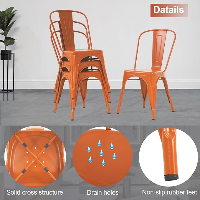 BestOffice 18 Inch Metal Chairs Set of 4 Metal Stackable Chairs Metal Patio Chairs Seat Height Café Restaurant Chairs Metal Dining Chairs Indoor Outdoor with Waterproof Metal Tolix Side Bar Chairs