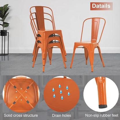 BestOffice 18 Inch Metal Chairs Set of 4 Metal Stackable Chairs Metal Patio Chairs Seat Height Café Restaurant Chairs Metal Dining Chairs Indoor Outdoor with Waterproof Metal Tolix Side Bar Chairs