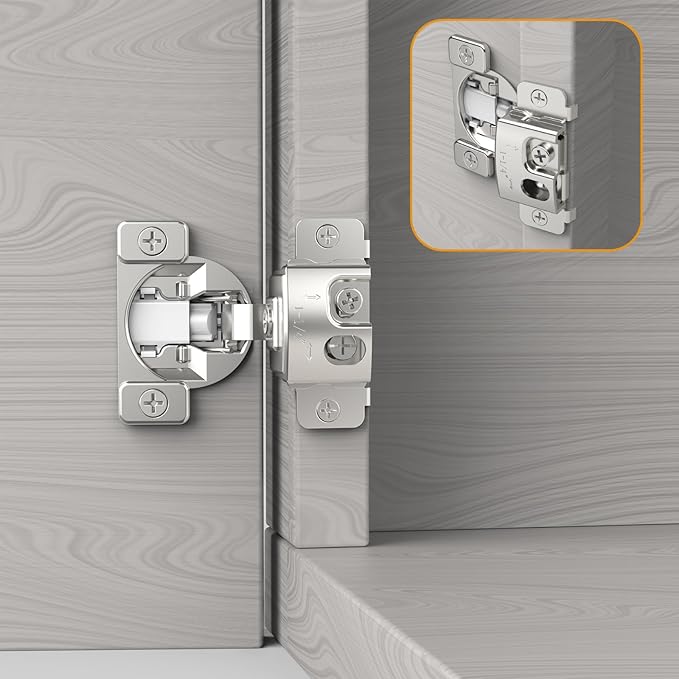 Furniware 20 Pieces 1-1/4 in Overlay Soft Close Concealed Hinge for Face Frame Door, 105° Open Angle Concealed Stainless Steel Hinges for Face Frame Door, Soft Close Cabinet Hinge Satin Nickel