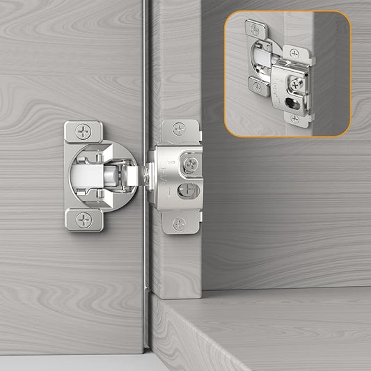 Furniware 2 Pieces 1-1/4 in Overlay Soft Close Concealed Hinge for Face Frame Door, 105° Open Angle Concealed Stainless Steel Hinges for Face Frame Door, Soft Close Cabinet Hinge Satin Nickel