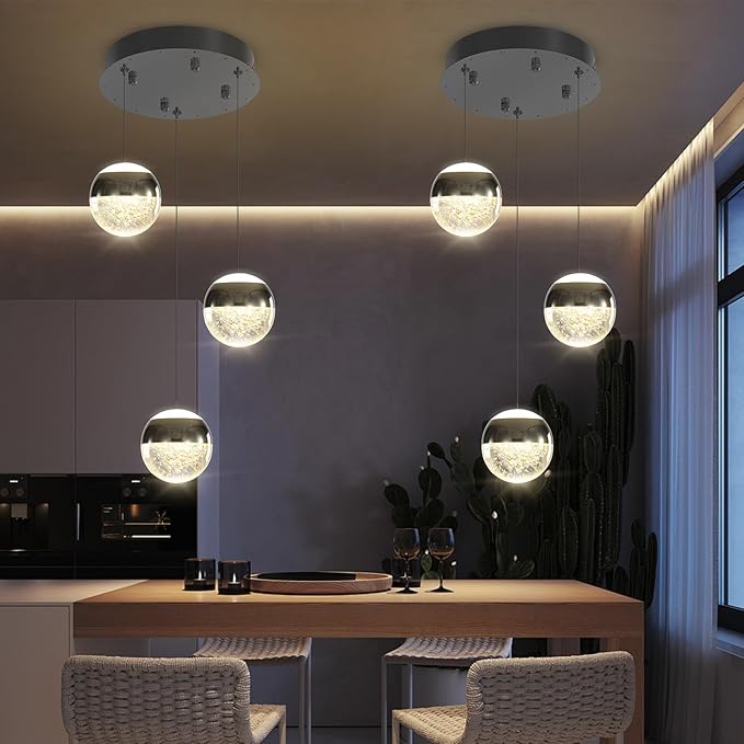 Modern Crystal Pendant Lighting Black Globe Pendant Light Fixture, Mid Century Chandelier 3-Light Hanging Fixture for Kitchen Island,Globe Chandeliers for Dinning Room Bedroom