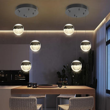 Modern Crystal Pendant Lighting Black Globe Pendant Light Fixture, Mid Century Chandelier 3-Light Hanging Fixture for Kitchen Island,Globe Chandeliers for Dinning Room Bedroom
