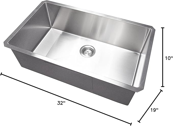 MSI Undermount Stainless Steel 32 in. x 19 in. Single Bowl Handcrafted Kitchen Sink, Strainer, and Grid