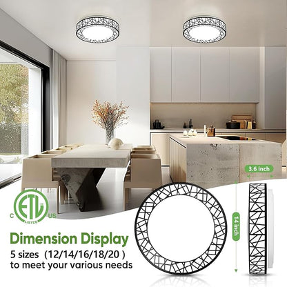 Lightania 14 Inch Flush Mount Ceiling Light, Modern Black LED Ceiling Light Fixture, 24W 2400LM 2700-6500K Adjustable, Dimmable Ceiling Lights for Bedroom, Kitchen, Hallway, Bathroom, ETL Listed
