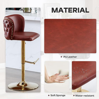 3-Piece Pub Table and Chairs, Round Bar Height Adjustable Swivel PU Leather Bar Stools Set of 2 for Kitchen Island Bistro Office Living Room Small Space Restaurant