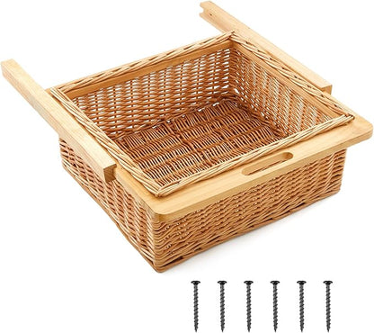 Rustic Wicker Pull out Cabinet Organizer Basket Drawers with Frame and Runners Slide 20" W x 20" l x 8" H for Kitchen Shelf Pantry Storage, Easy DIY Installation