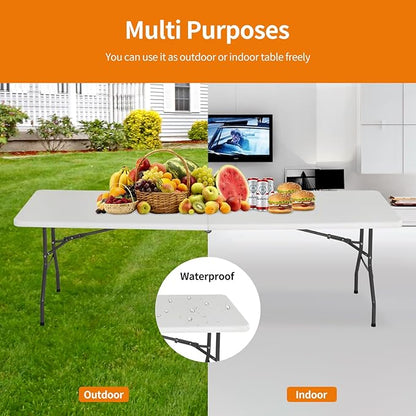 BestOffice Camping Folding 8 Foot Plastic Table, White