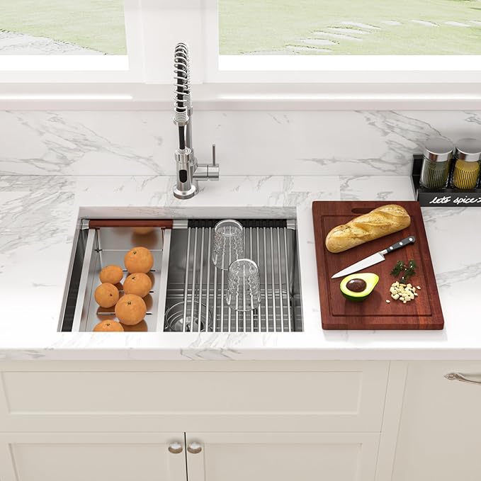 Sarlai 23 Undermount Bar Sink - 23 x 19 Inch Kitchen Sink Ledge Workstation 16 Gauge Stainless Steel Single Bowl RV Bar Prep Basin Kitchen Outdoor Sinks