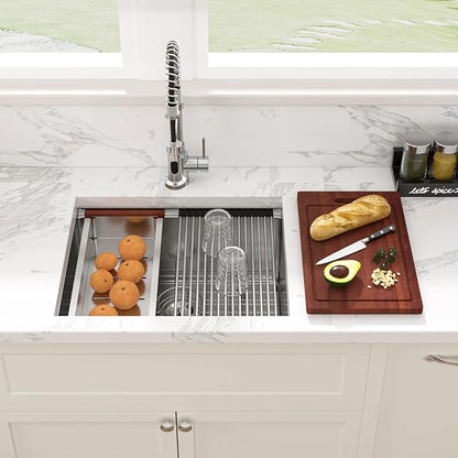 Sarlai 23 Undermount Bar Sink - 23 x 19 Inch Kitchen Sink Ledge Workstation 16 Gauge Stainless Steel Single Bowl RV Bar Prep Basin Kitchen Outdoor Sinks
