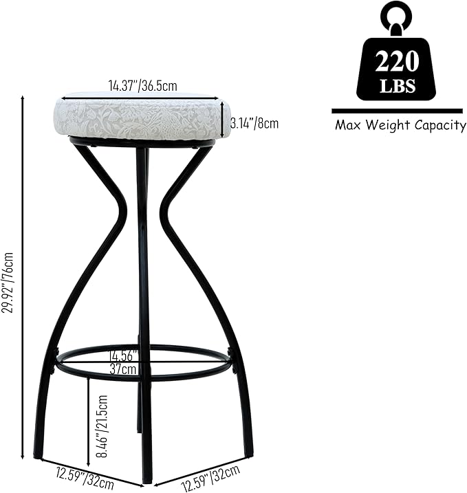 Modern Backless Bar Stools Set of 2 Round Upholstered Counter Stools for Kitchen Island Velvet Dining Chairs，Black