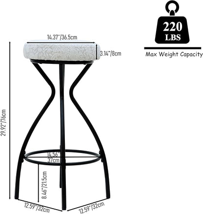 Modern Backless Bar Stools Set of 2 Round Upholstered Counter Stools for Kitchen Island Velvet Dining Chairs，Black