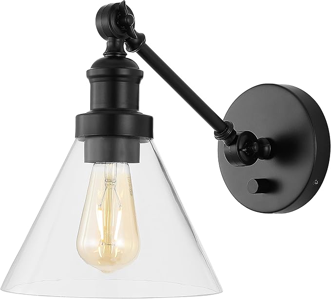 JONATHAN Y 8" Oil Rubbed Bronze Adjustable LED Wall Sconce, Plug-in Wall Lamp with Dimmer Switch, Clear Glass Shade for Bedroom Living Room Kitchen, LED Bulb Included JYL7575A