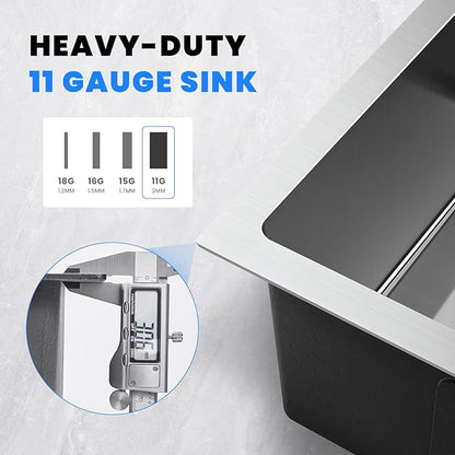 POPFLY 15×17 Inch Drop In Sink, SUS304 Stainless Steel Topmount Sinks Handmade Single Bowl 18 Gauge Kitchen Small Bar Sink 6 Inches Deep, Brushed Nickel