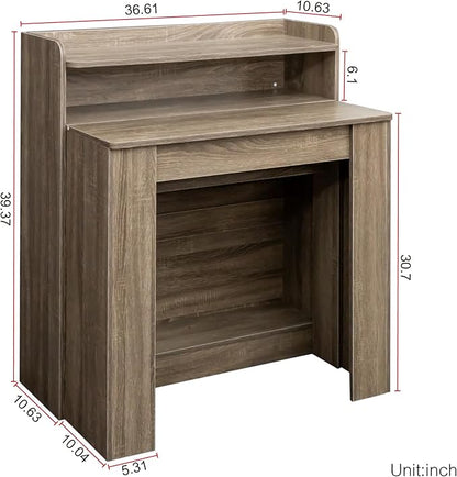 Pvillez Extendable Dining Table with Storage, 98" Modern Rectangular Table for 6-10 People (Barnwood)