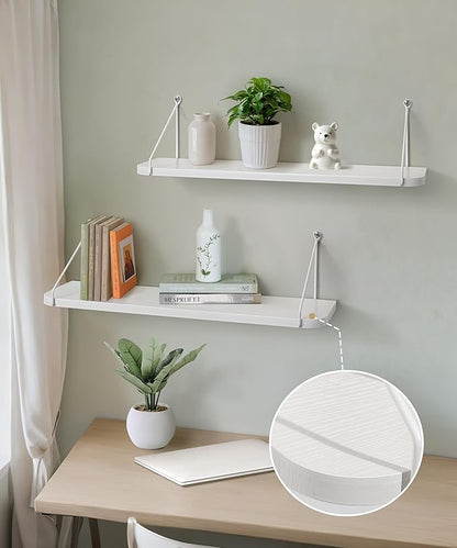 Afuly White Floating Shelves, 24 inch Long Shelves for Wall, Hanging Storage Shelf for Kitchen Bedroom Living Room, Wood Chic Wall Decor, Set of 2