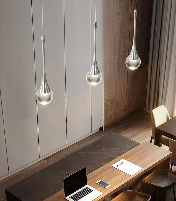 Modern Kitchen Island Pendant Lights Dimmable LED Crystal Chandelier Hanging Pendant Chandelier Silver 3 Pack