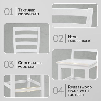 Lexicon Farmhouse Dining Chairs Set of 2, Kitchen Dining Chairs with Sturdy Solid Wood Frame, Legs, Footrest, High Ladder Back, Comfortable Classic Wooden Armless Side Seat, Easy Assembly, White