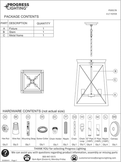 Progress Lighting Briarwood Collection 21 in. 4-Light Galvanized Farmhouse Foyer Chandelier with Painted Bleached Oak