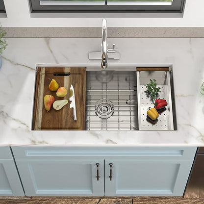 32 Inch Undermount Kitchen Sink - Fulorni 32"x19" Kitchen Sink Undermount 16 Gauge 304 Stainless Steel Ledge Workstation Under Counter Single Bowl Basin