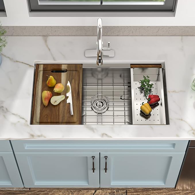 30 Undermount Kitchen Sink - Fulorni 30"x19" Kitchen Sink Ledge Workstation Under Counter 16 Gauge 304 Stainless Steel Single Bowl Basin