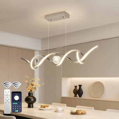 ORANOOR LED Modern Chandeliers for Dining Room, 39in Dimmable Chrome Chandelier Kitchen Pendant Lighting Over Island, Linear Wave Spiral Pendant Light Fixtures Dining Room Lights Ceiling Hanging, 36W