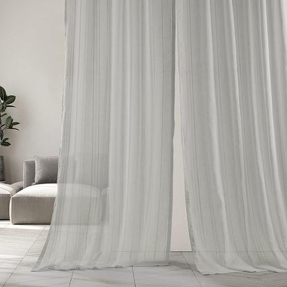 HPD Half Price Drapes Striped Faux Linen Sheer Curtains for Living Room or Bedroom 50 X 96 (1 Panel), Rod Pocket Window Curtains for Bedroom, Bordeaux