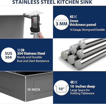 Lordear 25 Drop In Kitchen Sink 25 x 22 inch Gunmetal Black Drop Sink 16 Gauge Stainless Steel Single Bowl Topmount Over Counter Bar Prep Kitchen Sinks Basin